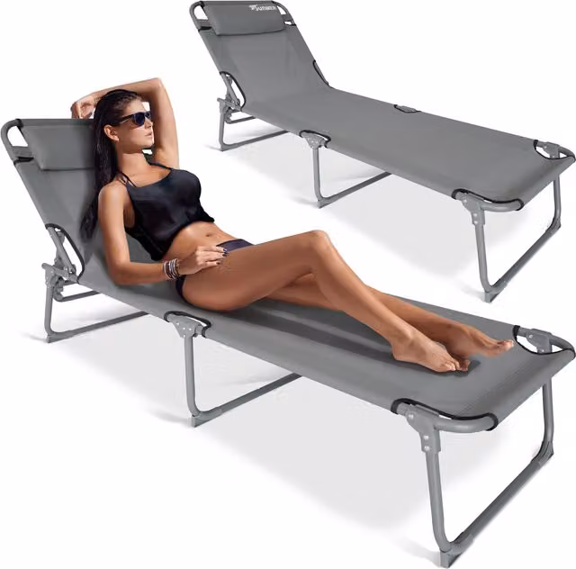 SUNMER Grey Sunbed with Canopy and Adjustable Headrest