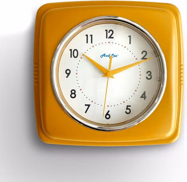 Audlee Retro Square Analog Indoor Wall Clock in Yellow