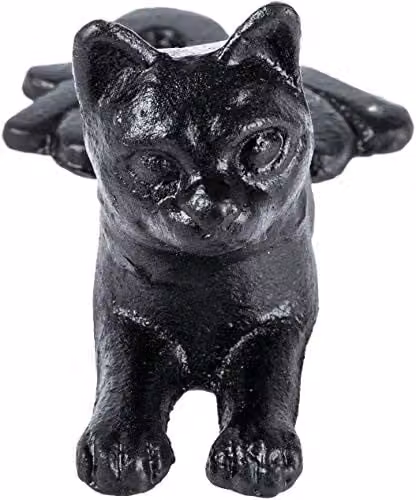 HOMESCAPES Novelty 3D Cat Door Stopper in Black Metal Finish
