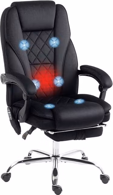 Rolipo Black Synthetic Leather Executive Reclining Office Chair with Heated Massage, Footrest and Headrest