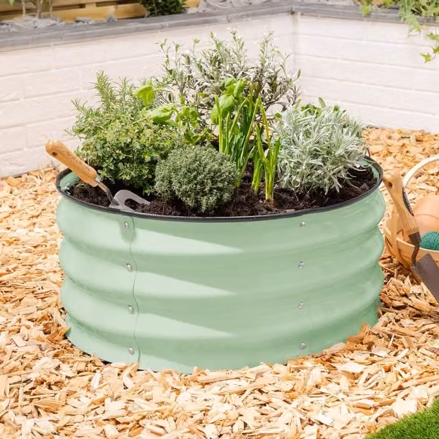 Christow Circular Raised Garden Bed in Green Galvanised Steel