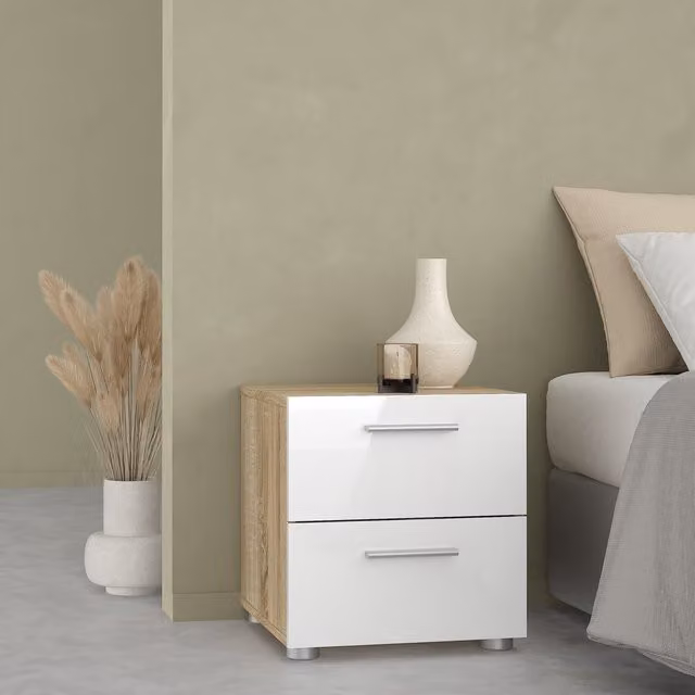 Furniture To Go Pepe 2-Drawer Bedside Table in Oak and White
