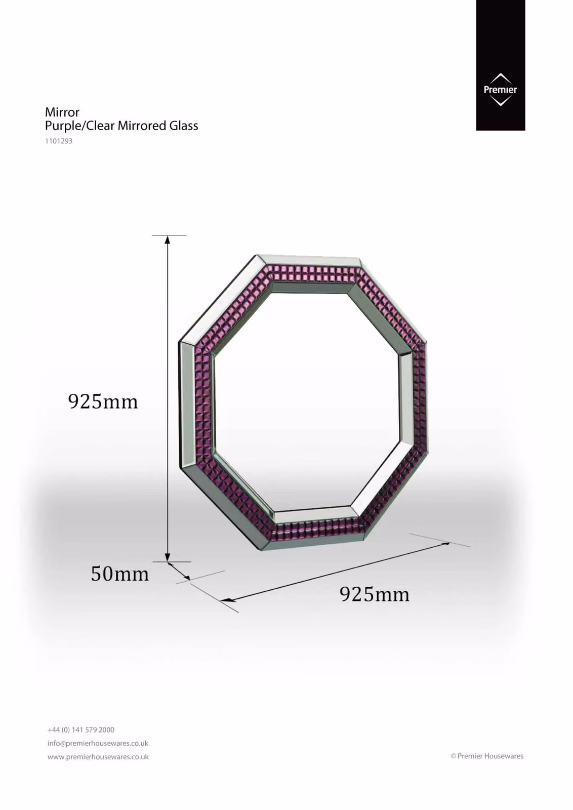 Orsina Interiors by Premier Purple Octagonal Geometric Glass Wall Mirror – 2
