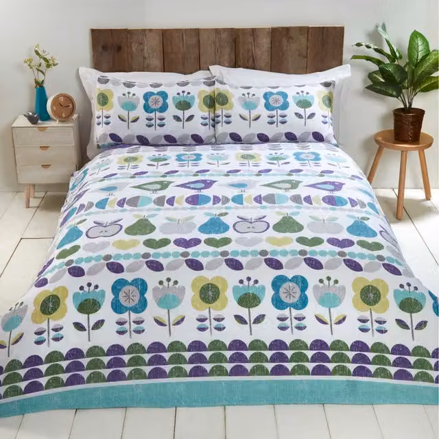 Rapport Home Hygge Floral Polycotton Duvet Set with Pillowcase, Blue and Multicolour