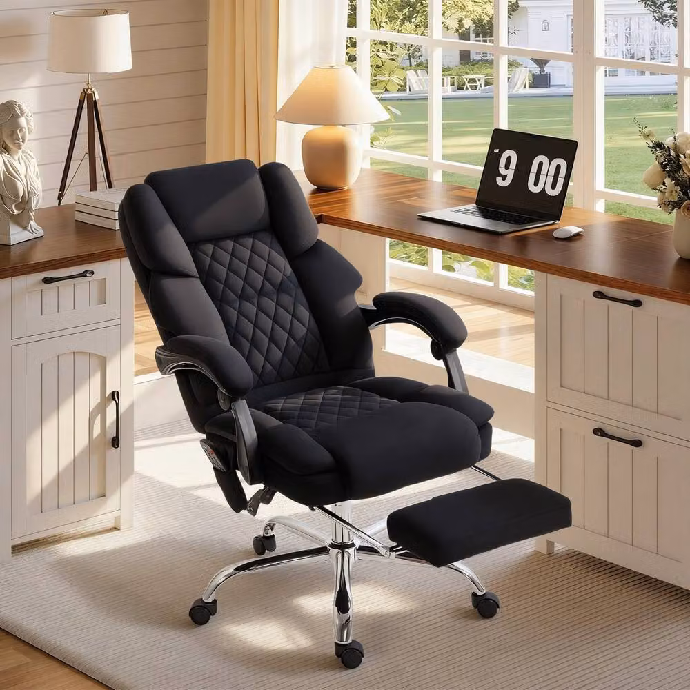 Rolipo Black Velvet Executive Office Chair with 6-Point Heated Massage, High Back, Headrest and Footrest – 10