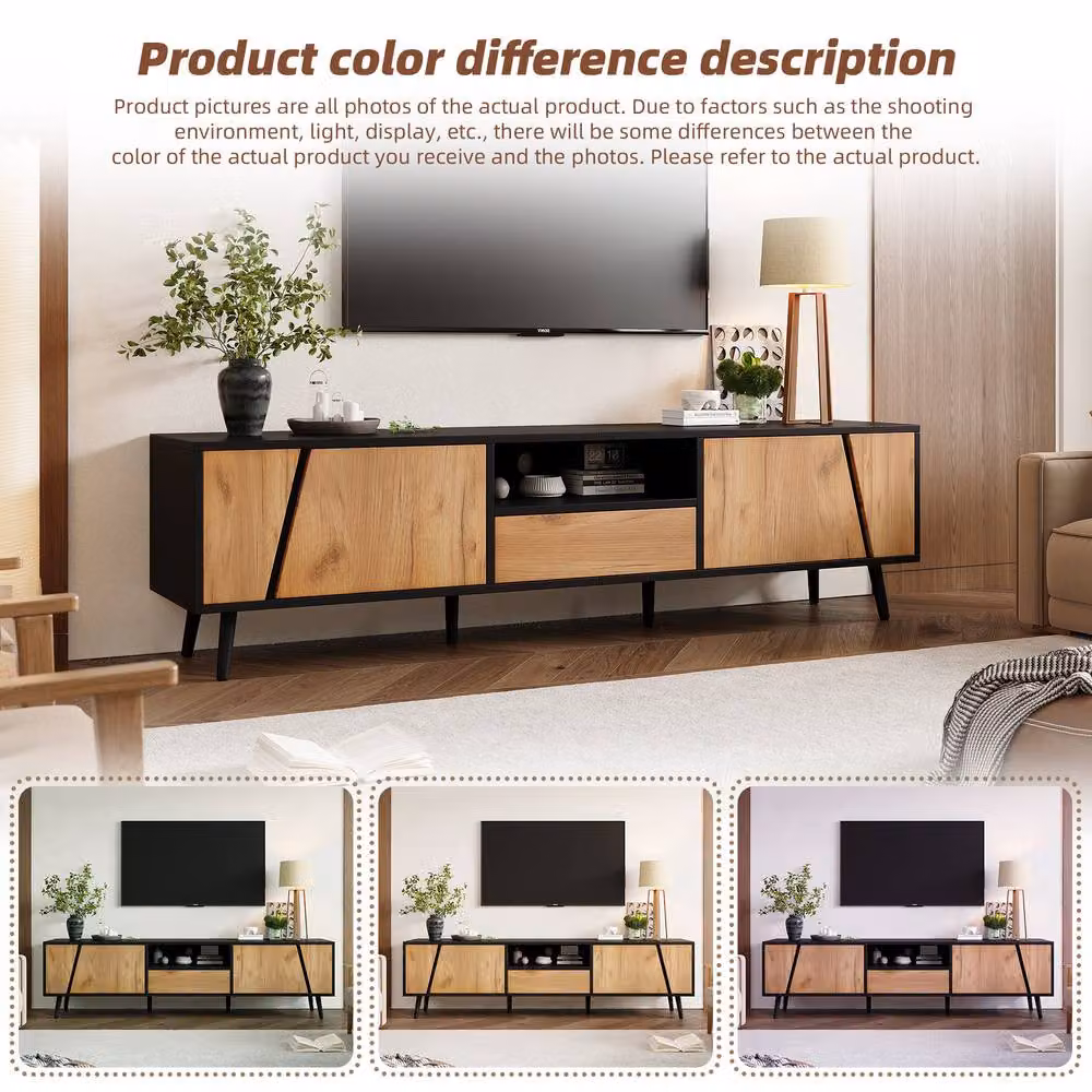 Matteo Modern Wood and Black TV Unit with Storage and Soft-Close Doors – 4