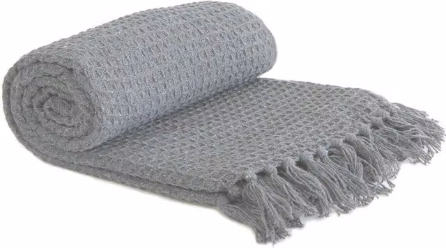 Emma Barclay Honeycomb Waffle Pique Cotton Throwover with Fringes in Silver Grey, W/D/H: 127 x 152 x 1 cm
