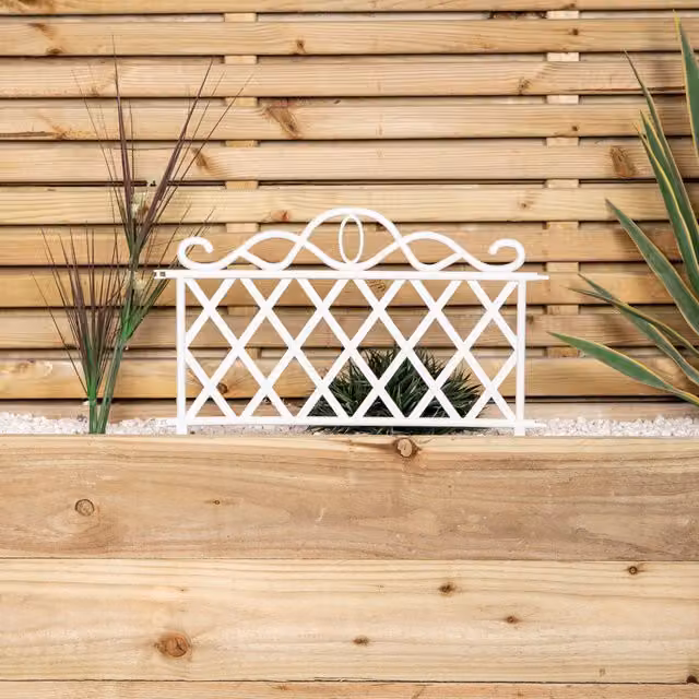 Samuel Alexander 4 Pack White Plastic Garden Border Fence Edging with Lattice Design, H: 27 cm x W: 48 cm – 1