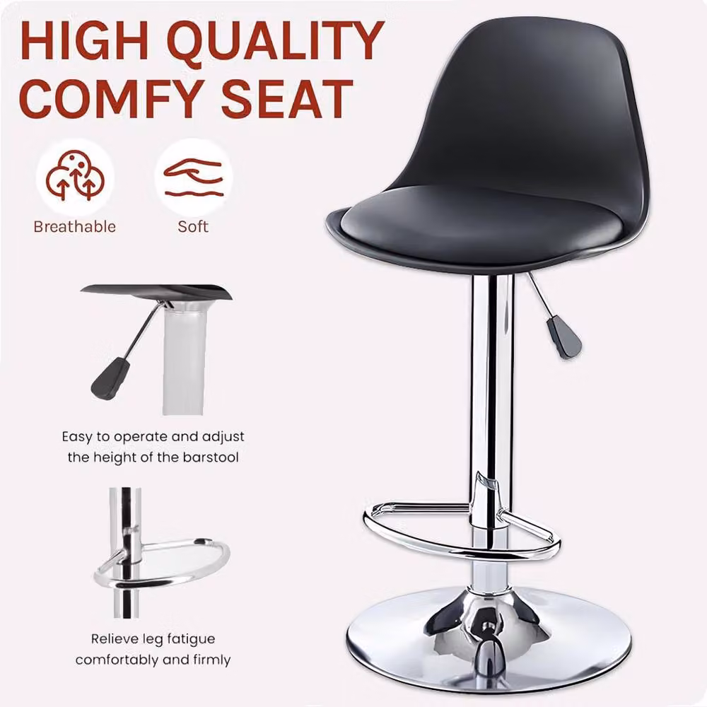 FORGEVIO Set of 2 Modern Swivel Bar Stools with Gas Lift in Black Synthetic Leather – 3