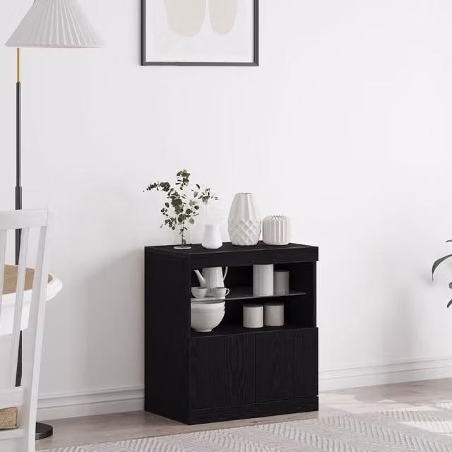 Berkfield Home Modern Black Oak Sideboard with Integrated LED Lighting W/D/H: 60 x 37 x 67 cm