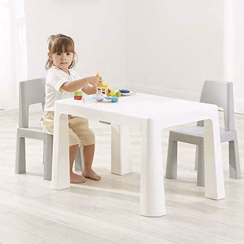 Liberty House Toys Height Adjustable Kids Table and 2 Chairs Set in White and Grey, W/D/H: 50 x 78 x 49-54 cm – 1