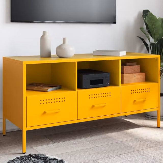 Berkfield Home Industrial TV Cabinet in Mustard Yellow, W/D/H: 100.5 x 39 x 50.5 cm – 1