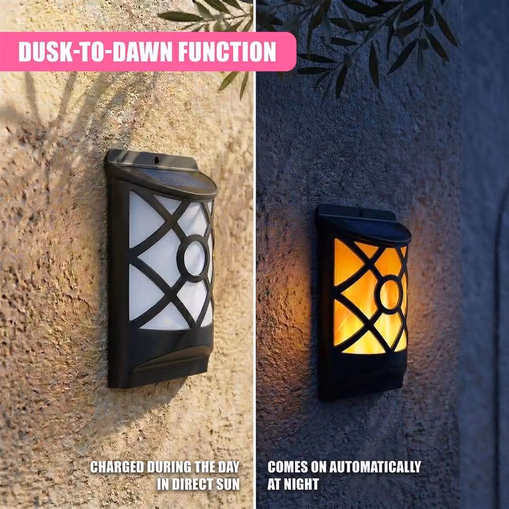 SPETLEK Solar LED Wall Light with Flickering Flame, Set of 2, Black – 5