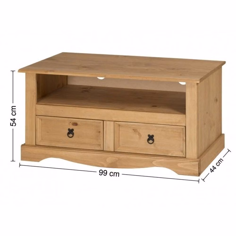 NESTLUNE Rustic Solid Pine TV Stand in Brown with 2 Drawers, W/D/H: 100 x 100 x 100 cm – 2
