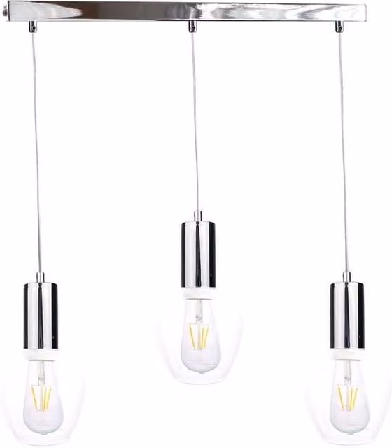 Netlighting Verre Bar Pendant Ceiling Light in Silver with Transparent Glass, 60 cm, 3x E27