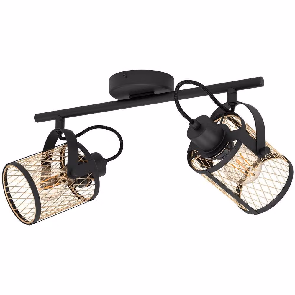 Loops Modern Black Metal Double Ceiling Spotlight with E27 Fitting – 2