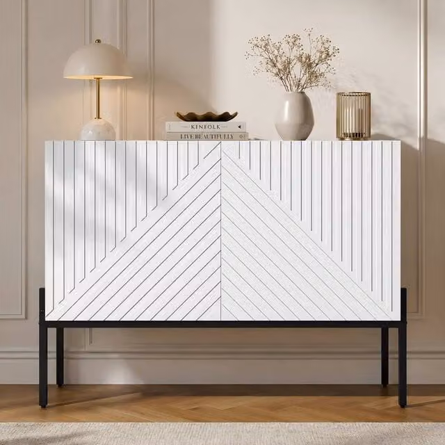 Merax White 2 Door Modern Sideboard with Metal Legs