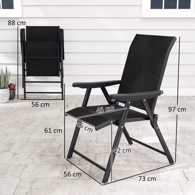 Outsunny Set of 2 Black Matt Folding Chairs in Steel and Metal