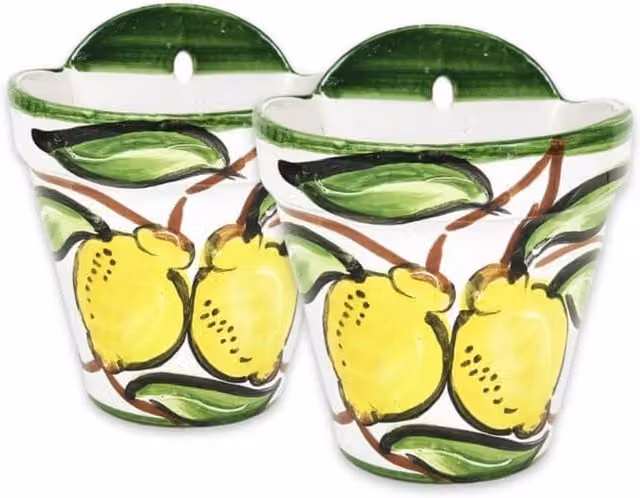 Verano Ceramics Lemons Hanging Plant Pot Set, Multicolour Ceramic Hanging Basket