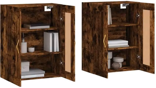 Berkfield Home Set of 2 Wall Mounted Cabinets in Smoked Oak Brown, W/D/H: 90 x 34 x 69.5 cm – 1