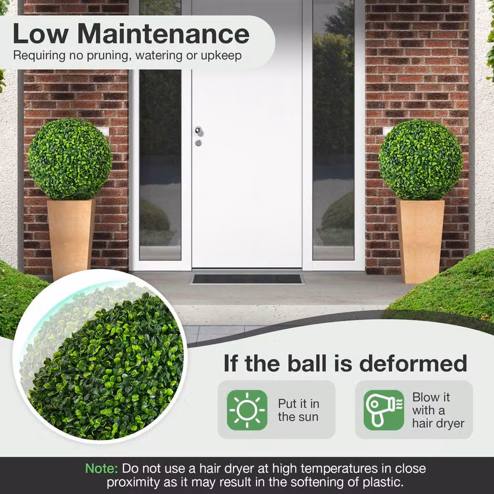 Costway 2-Piece Green Artificial Topiary Ball Faux Trees, Diameter: 40 cm – 5