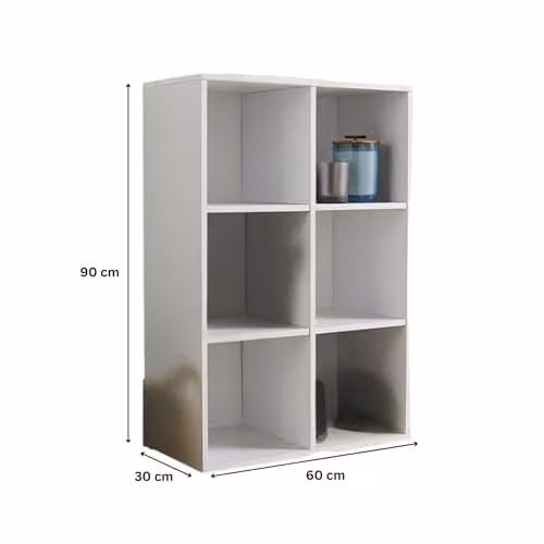 Home Source 6 Shelf Storage Cube Bookcase and Wooden Display Unit in White, W/D/H: 90 x 30 x 60 cm – 2