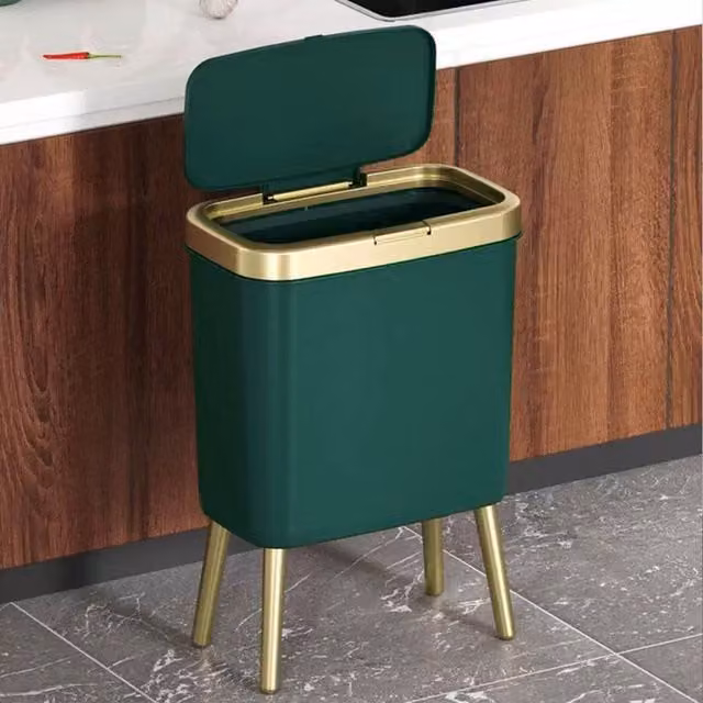 Lifeideas Green and Gold Plastic Flip Lid Rubbish Bin