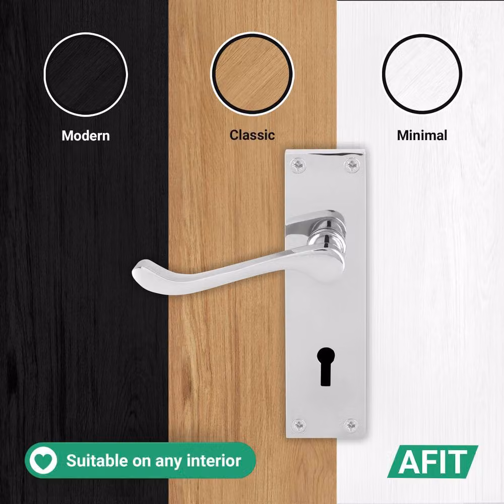 AFIT Chrome Scroll Handle Sashlock Escutcheon and Hinges Set in Silver, W/D/H: 15.0 x 15.2 x 15.0 cm – 2