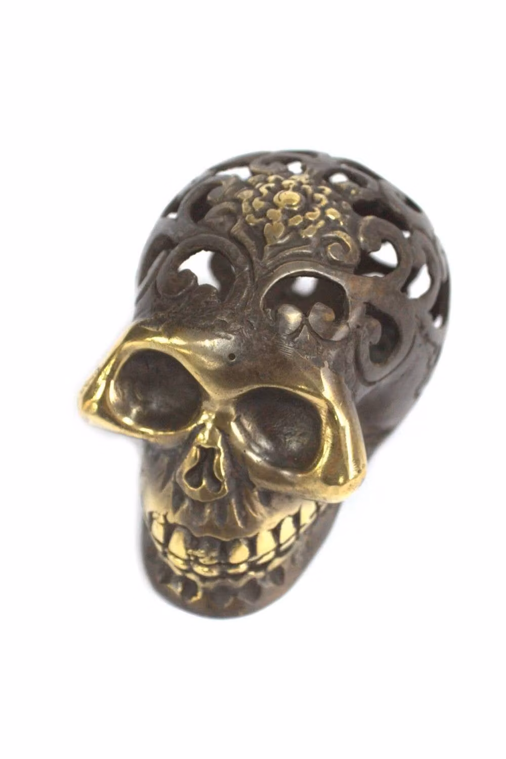 KDMD Vintage Brass Skull Statue in Gold Metal for Oriental Home Decor – 2