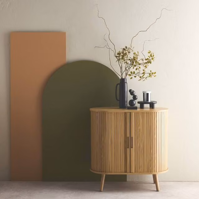 sweeek Scandinavian Sideboard with 2 Sliding Doors and Grooved Wood Effect in Light Brown, W: 80 cm, D: 40 cm, H: 19 cm