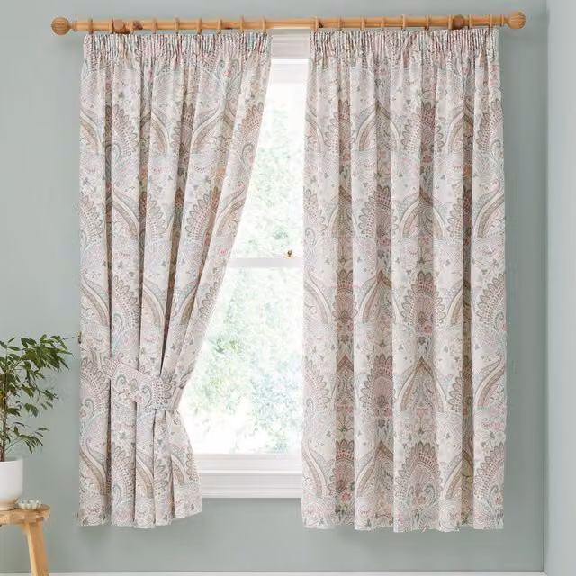 Dreams & Drapes Palais Floral Blackout Pencil Pleat Curtains in Green, Petrol and Multicolour, W: 168 cm, H: 183 cm