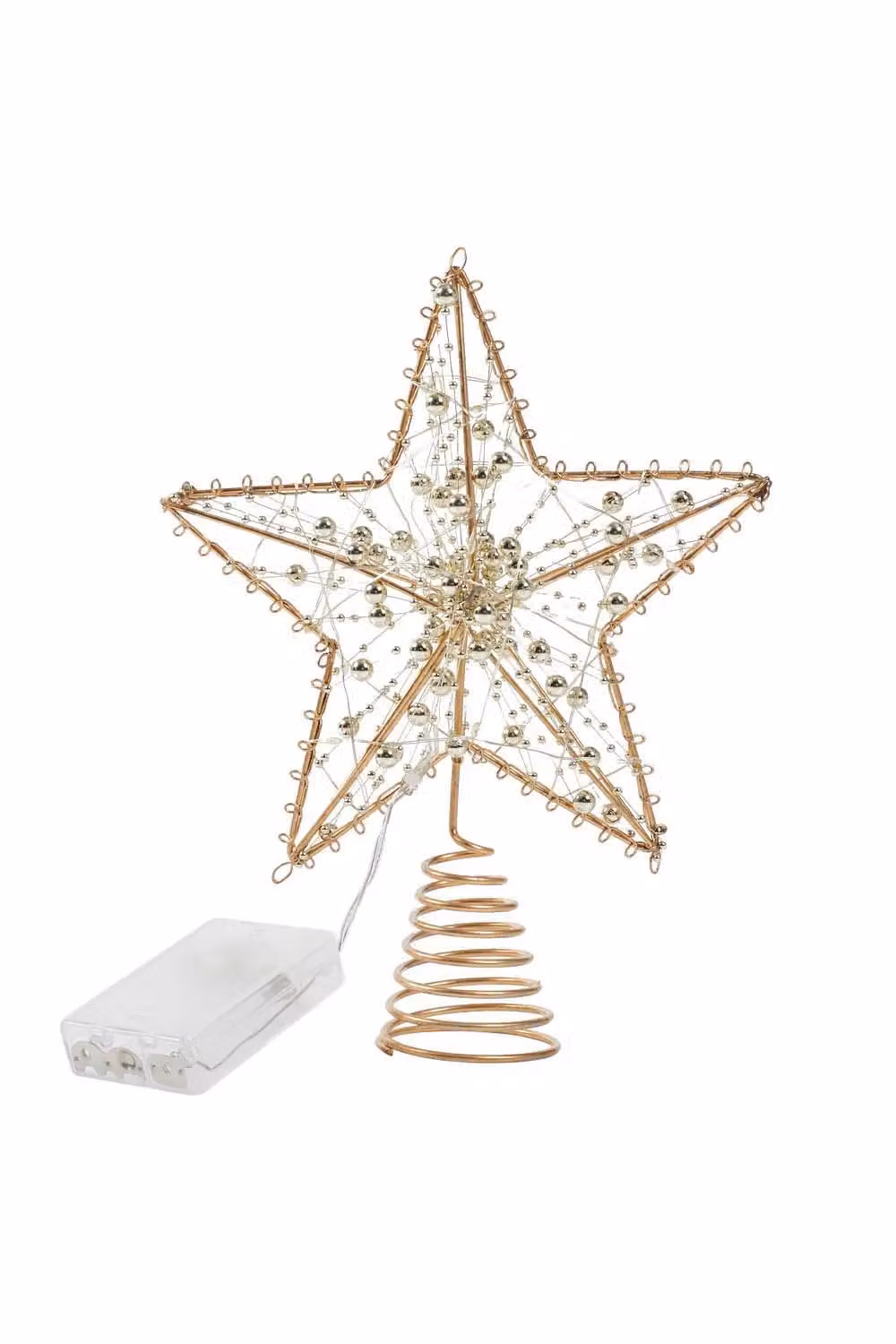 Living and Home Modern Metal Pre-Lit Gold Star Christmas Tree Topper with Beads – 2