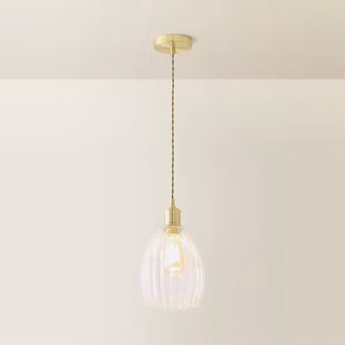 ValueLights Cheltenham Gold and Transparent Ribbed Glass Dome Pendant Ceiling Light – 2