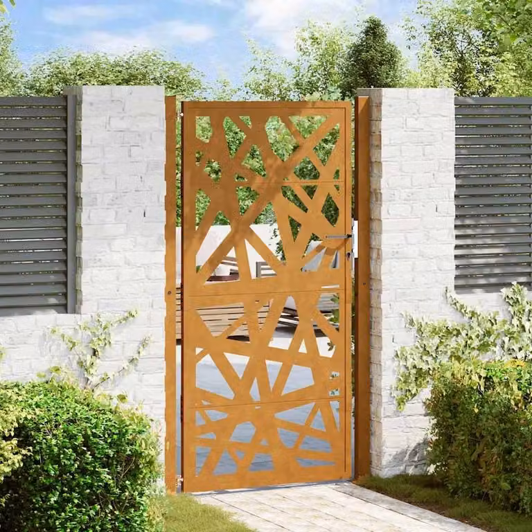 Berkfield Home Beautiful Garden Gate in Brown Weathering Steel, W: 105 cm, H: 180 cm
