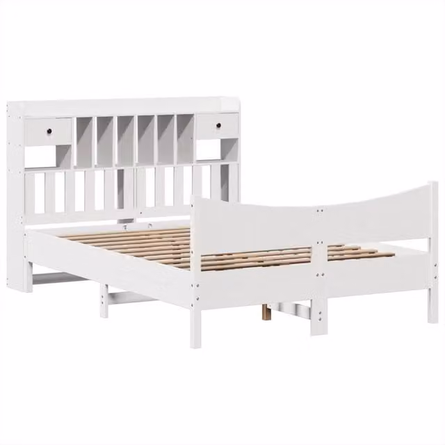 Berkfield Home Solid Wood King Size Bed Frame with Drawers, White, W/D/H: 150 x 200 x 110 cm – 1