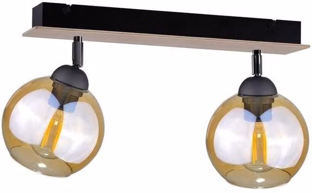 Netlighting Thea Twin Adjustable Ceiling Spotlight in Brown Wood with 2x E27 Sockets, 50 cm
