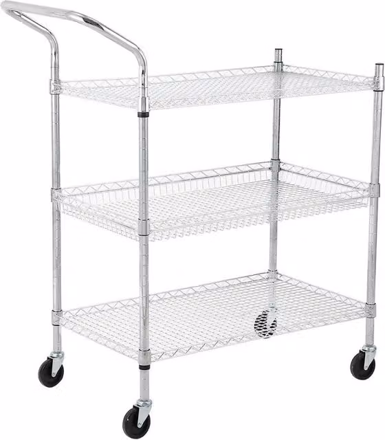 Havendro 3 Tier Metal Wire Storage Rack with Wheels in Silver