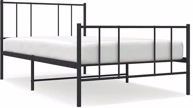 Berkfield Home Metal Bed Frame with Headboard and Footboard in Black, W/D/H: 90 x 190 cm Single