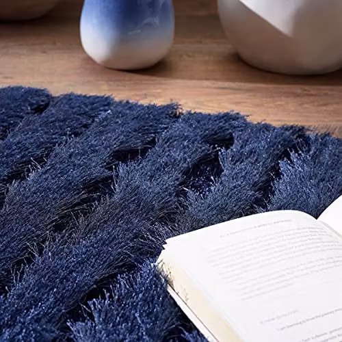 e-Rugs Carved Glamour Striped Shaggy Rug in Blue, W: 120 cm, L: 170 cm – 4