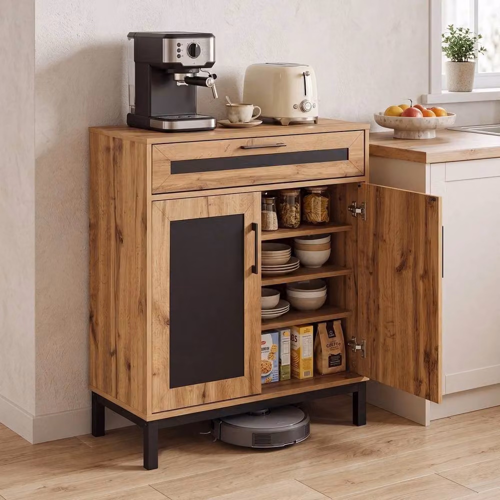 VOGREX Modern 2-Door Sideboard Buffet Cabinet with Drawer in Brown and Beige – 3