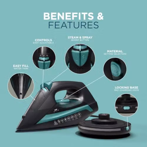 DMD Collective Cordless Steam Iron with Ceramic Non-stick Soleplate and Vertical Steam, 2800W, Black – 7