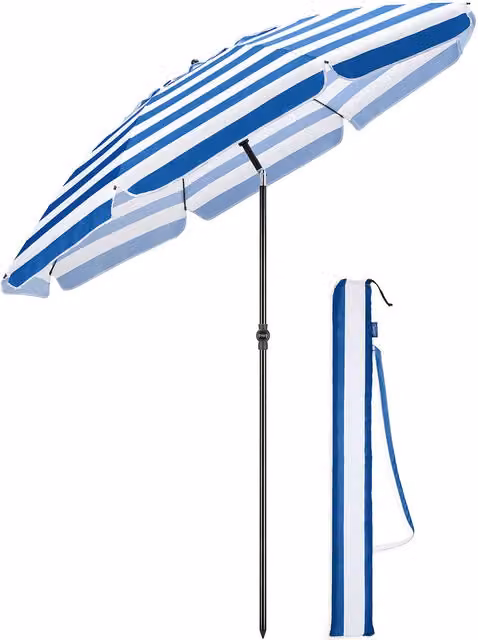 Christow Portable Beach Parasol in Blue Stripe with UPF 30 Protection
