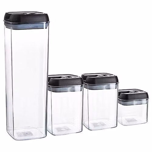 Argon Tableware 4-Piece Airtight Plastic Food Storage Container Set with Flip Lock Lids in Black – 1