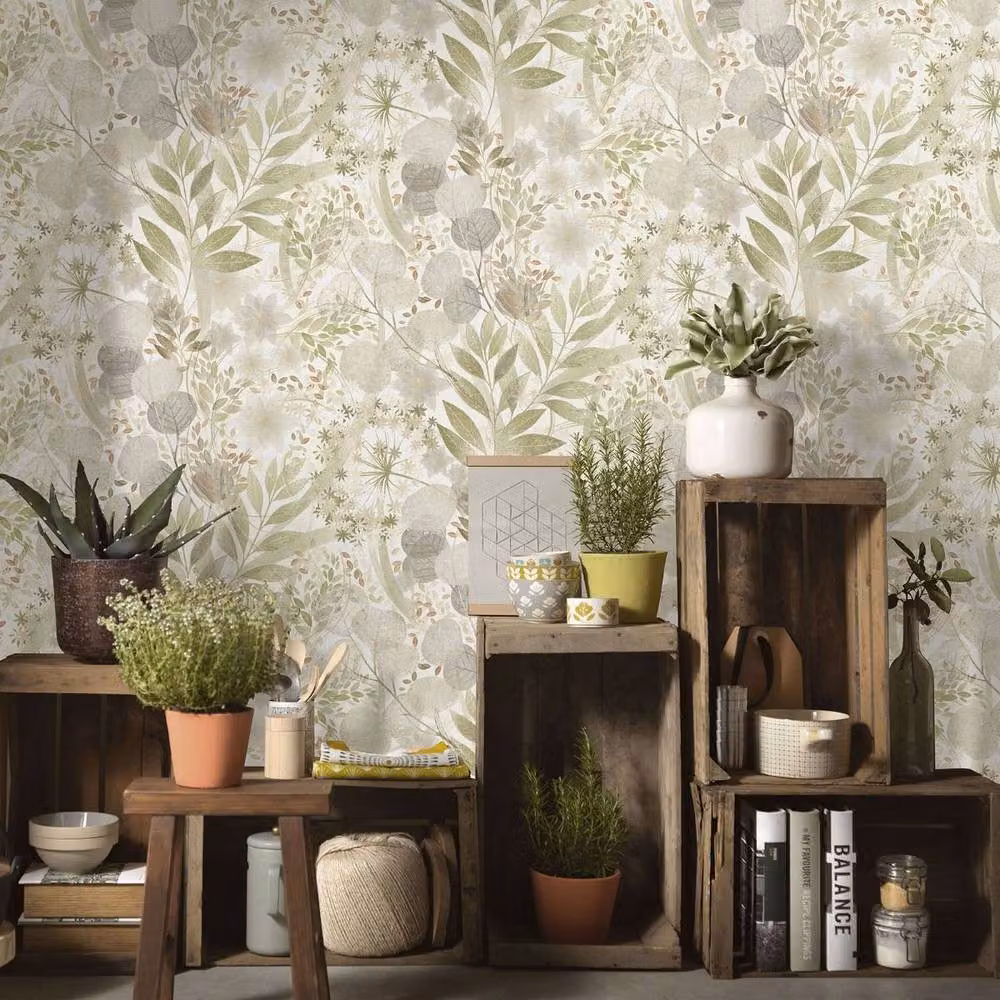 Erismann Secret Grove Green Botanical Floral Vinyl Wallpaper – 2