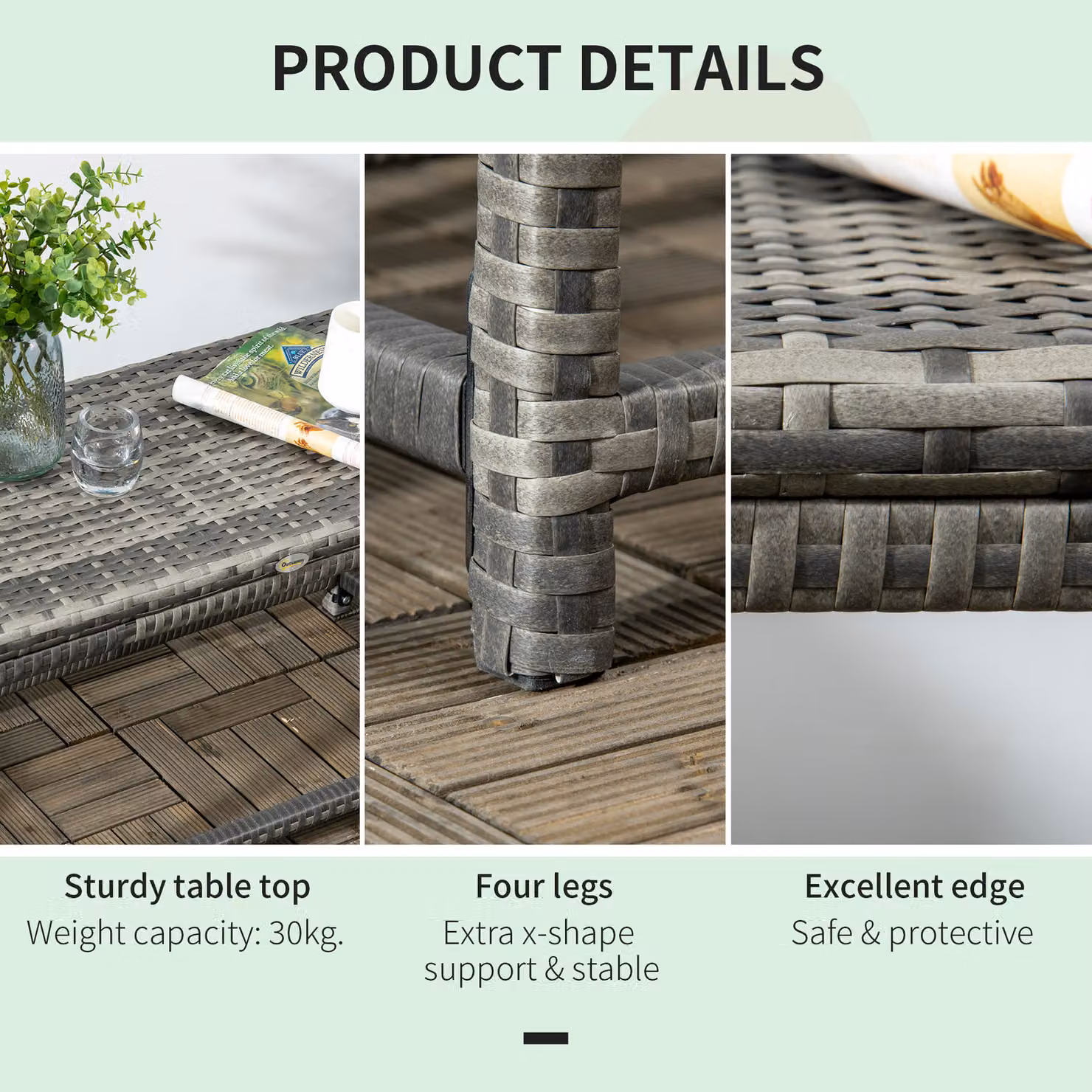 Outsunny Grey Polyrattan Outdoor Coffee Table with X-Shape Support and Underneath Storage – 6