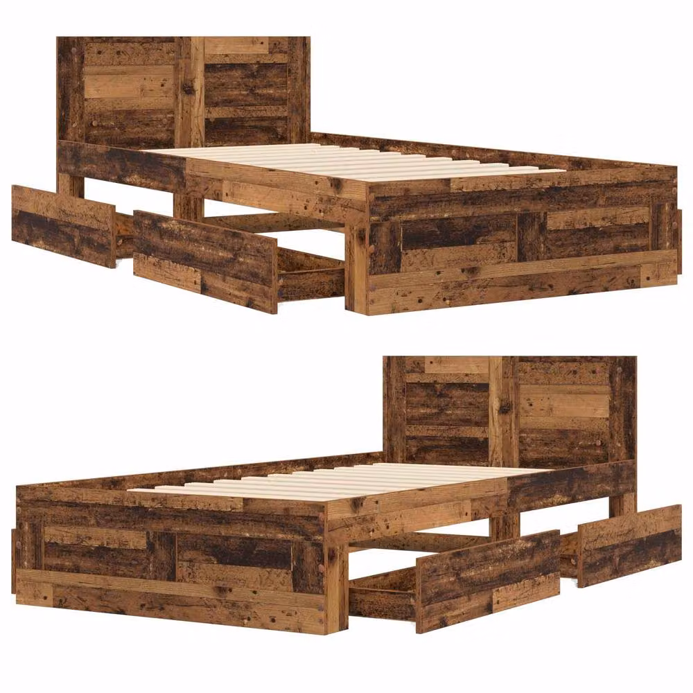 Berkfield Home Bed Frame with Headboard in Old Wood Brown, W/D/H: 80 x 200 cm – 5