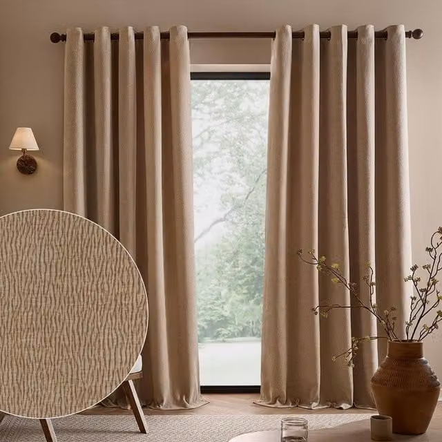 Yard Heath Washed Velvet Fully Lined Eyelet Curtain Pair in Beige, Width: 168 cm, Drop: 183 cm – 1