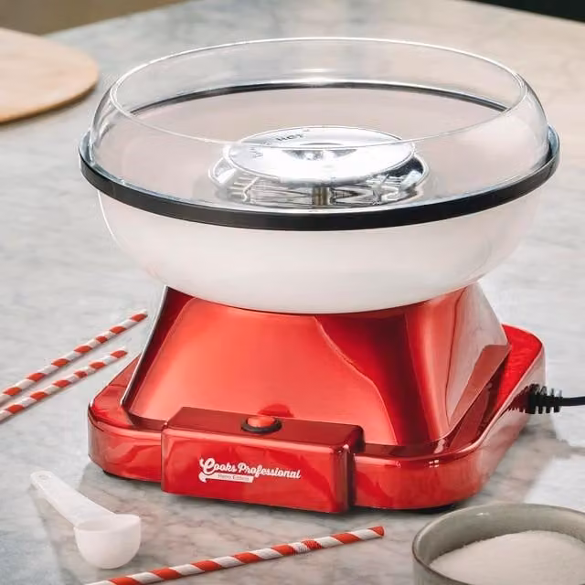 Cooks Professional Retro Candy Floss Maker Machine with Sticks and Splash Guard in Red and White – 1