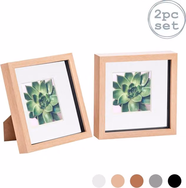 Nicola Spring Pack of 2 Square 3D Box Photo Frames in Brown, White and Beige, W/D/H: 20 x 20 x 20 cm