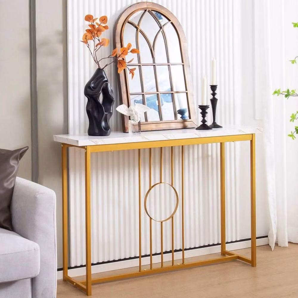 NESTLUNE Modern Faux Marble Console Table in White and Gold, W: 100 cm, D: 15 cm, H: 15 cm – 2